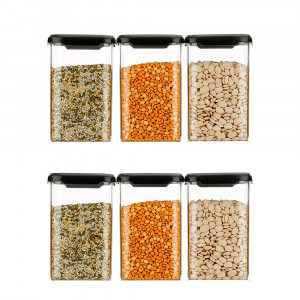 378,Leader Kitchenware Black Square Airtight Plastic Container 1100 Ml (Set Of 6)-1