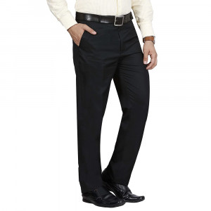 EMW-Men's Solid Formal Trousers Black-1
