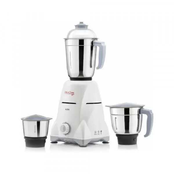 McCoy AURA 750Watt Mixer Grinder, White, With 3 Stainless Steel Jars
